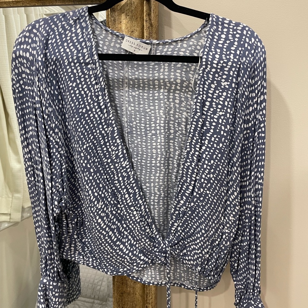 Dress Forum Navy and White Patterned Blouse